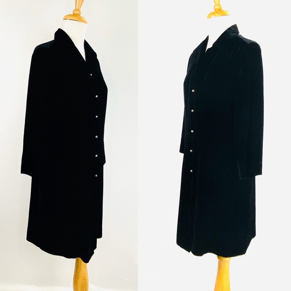 J Jill Black Velvet and Lace Back Silver Round Button Hardware Shirt Dress Sz M - Picture 3 of 8